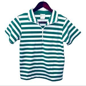 Zucchini Boys green and white preppy striped polo w/zipper